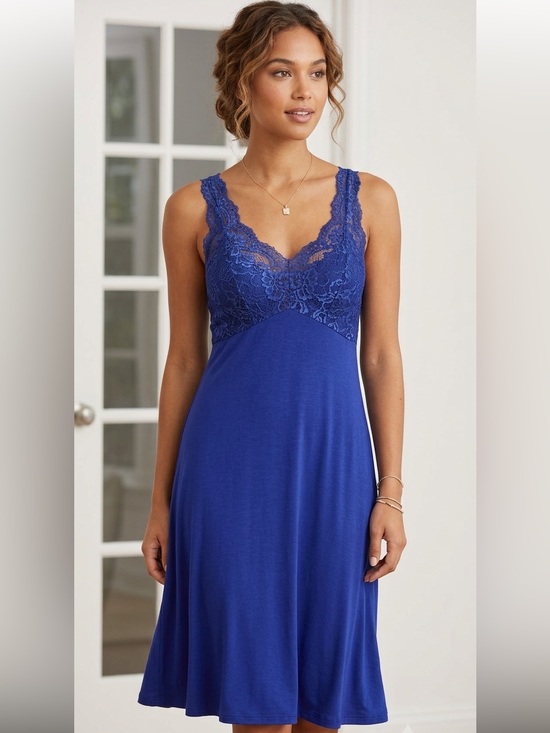 Fleur’t Other - Fleur’t belle époque lace chemise slip dress royal blue Small.